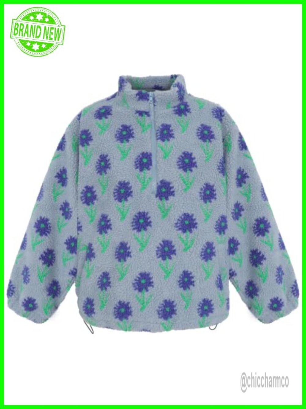 Fleece Quarter Zip Pullover Sweatshirt Oversized Mock Neck Drop Shoulder